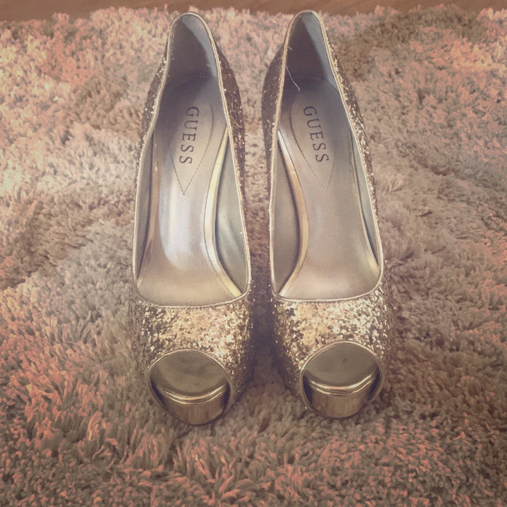 Glittery Gold Guess heels